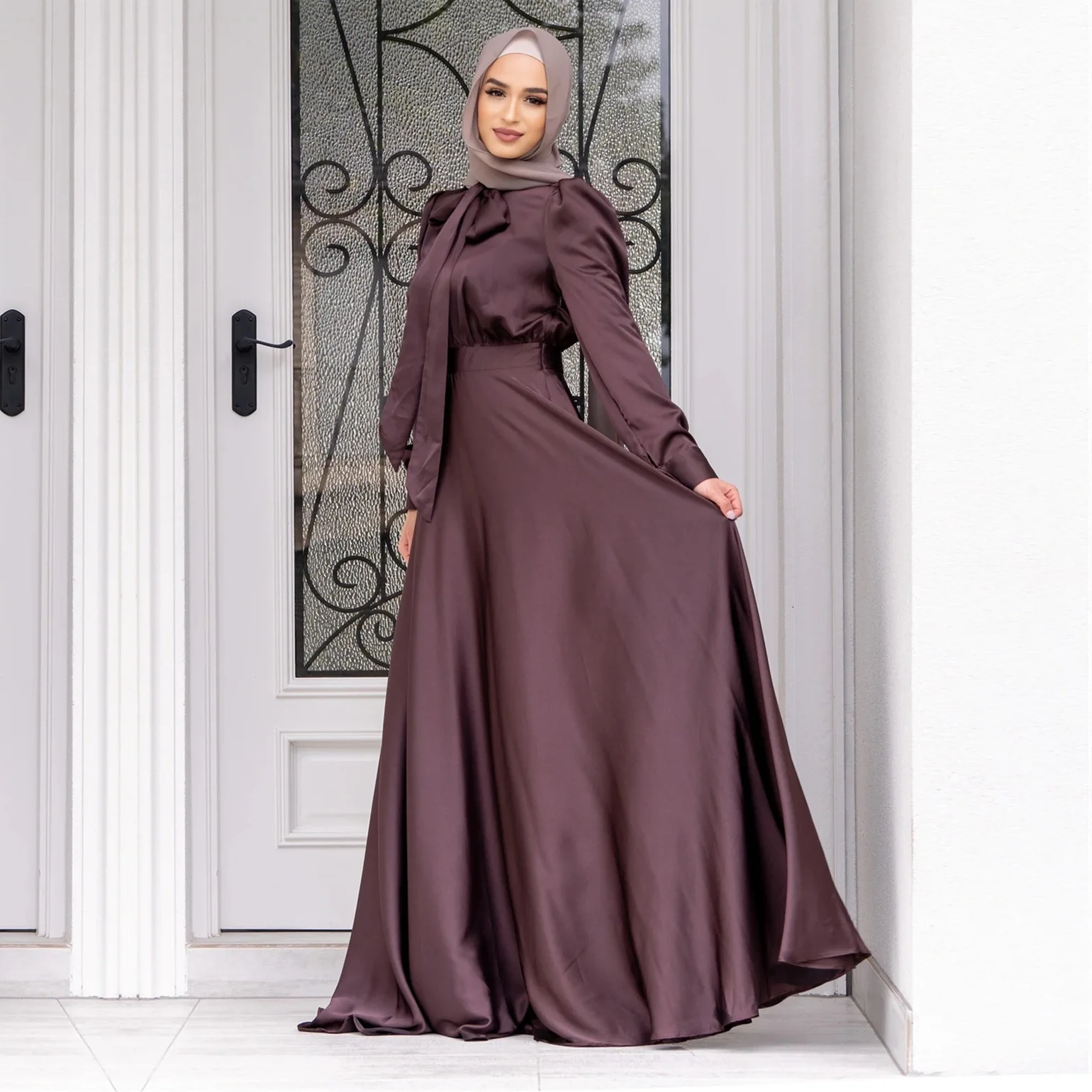 Muslim Fashion Hijab Dress Satin Abaya Dubai Turkey African Maxi Dresses for Women Pakistani Islam Modest Clothes Kaftan Robe