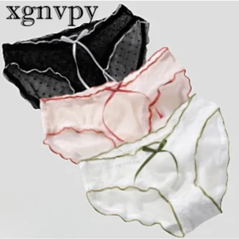 xgnvpy         Sexy Women's Thongs Set, Mesh Mid-waist Lace, Cotton Crotch, Fluttering Ribbons Lingerie image 6