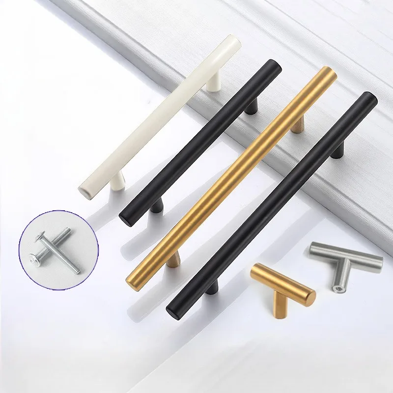 1PCS Custom Furniture Drawer Pulls Bar Handle Black Golden Cupboard Handle Brushed Stainless Steel Kitchen Cabinet Door Knob