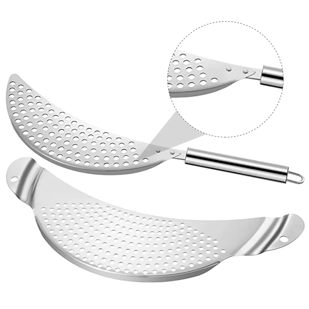 

2 шт., сито для кастрюли из нержавеющей стали, полумесяц, дизайн для слива макарон, риса, кухонный инструмент, кастрюля, фильтр, помощник для слива