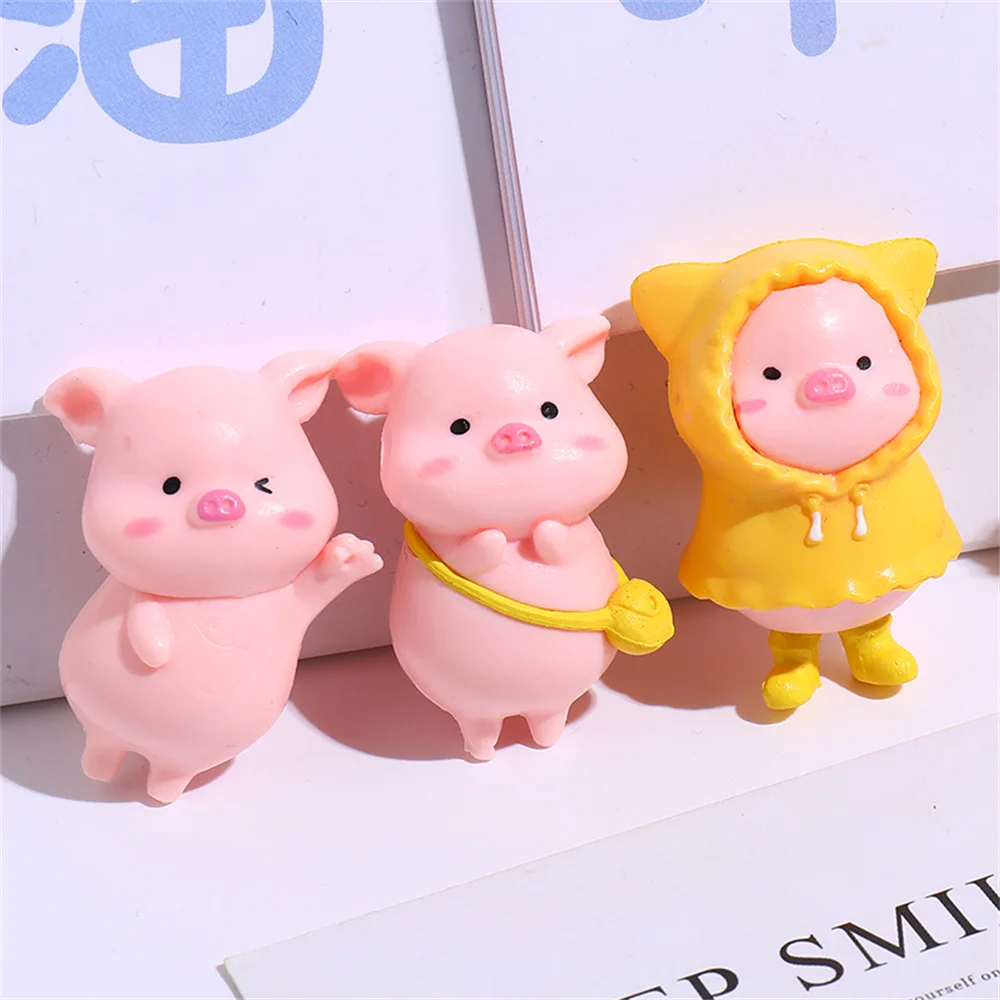 Cute Cartoon Pink Pig Figurine Miniaturas Ornament Resin Piggy Statue Collection Toy Fairy Garden Mini Miniatures Decoration