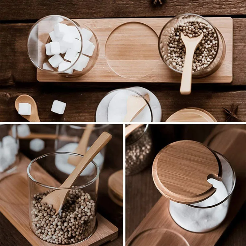 

Glass Jars Condiment Seasoning Door Kitchen Storage Box Sugar Container Jars for Spices Glass Jar With Lid Organizer Spice Salt