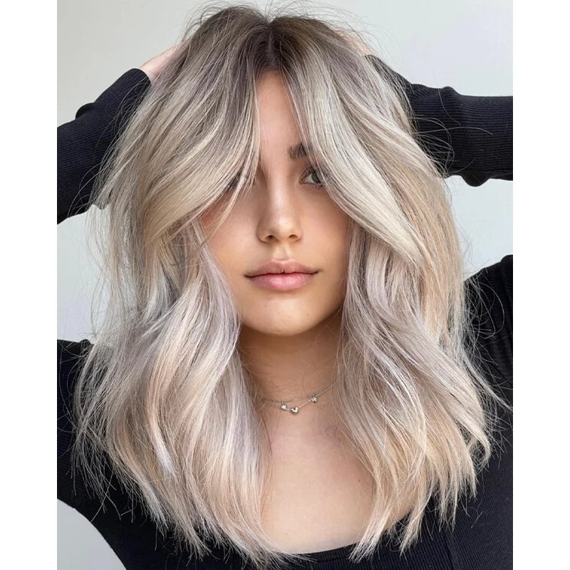 Ash Blonde Wigs with Dark Roots 100% Real Hair Lace Front Wig Glueless