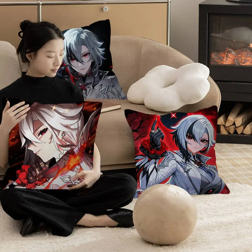 Game Genshin Impact Cute Arlecchino Figure Personalized Pillow Cover Kids Bedroom Wild Party Decor Pillowcase kid shower Gift