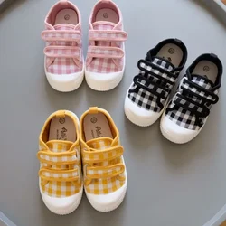 Zapatos de lona a cuadros coreanos para niños y niñas, zapatillas deportivas transpirables, zapatos casuales para la escuela, zapatillas de suela suave para niños pequeños, primavera y otoño