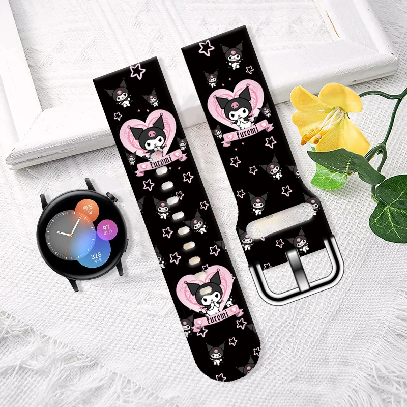 Sanrio Kuromi 20mm Printed Strap for Samsung Galaxy Watch 6/5 40mm 44mm Band Replaceable Bracelet for Amazfit Balance 5pro 45mm