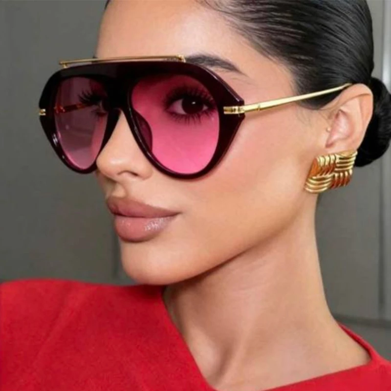 Retro One Piece Pilot Sunglasses Womens Mens Classic Oversized Brown Shield Sun Glasses For Ladies Large Frame Driving Shades