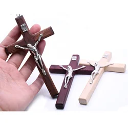 1pcs Handmade Wooden Cross Christ Statue Religious Prayer Hand Holding Cross Pendant Car Hanging Ornament