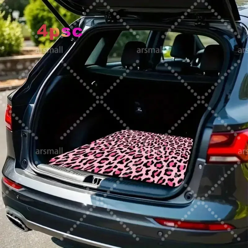 This Car Trunk Mat Features A Pink And Black Leopard Print Design. It Helps Maintain A Clean And Stylish Interior While Providin