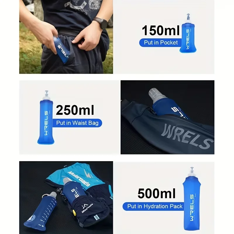 WRELS Portable Sports Soft Flask BPA-Free Running Cycling Water Bottle Outdoor Sports Marathon Folding Collapsible Water Bottle view 3