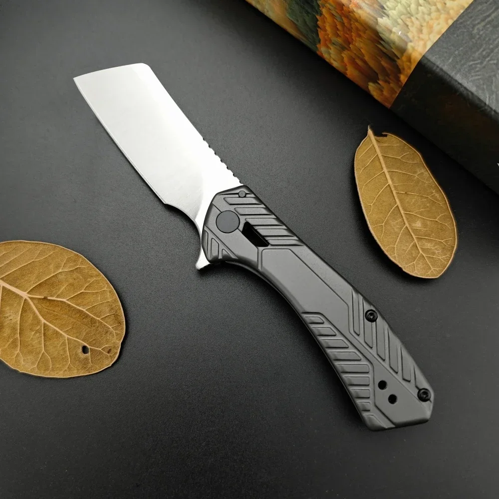 

KS 3445 All Steel Folding Knife 2.8-Inch Satin Chopper Blade, Gray PVD Stainless Steel Handle Pocket Knife Flipper Fruit Knife