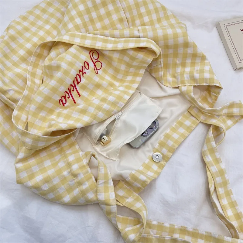 Youda 新ポリエステル生地ショルダーバッグユニセックスシンプルなカラフルなチェック柄ハンドバッグ大カジュアル容量ショッパートートバッグ