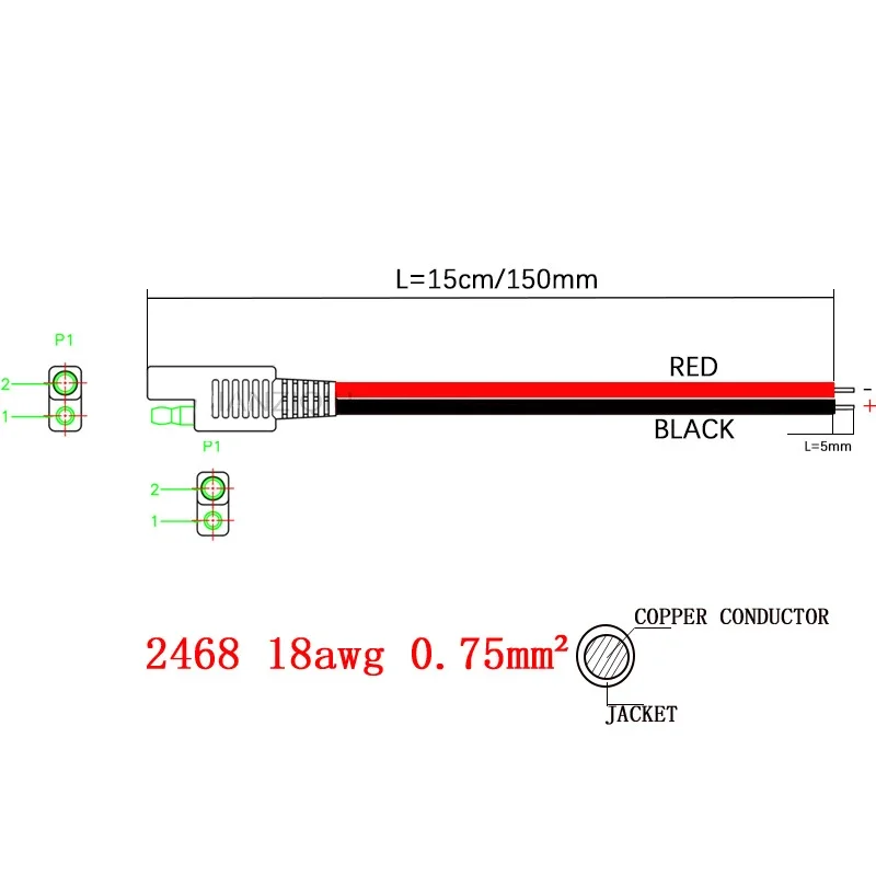 3 SAE Đầu Ra Cáp 18AWG 15CM 2 Cái SAE Kết Nối Nguồn Cáp Mở Rộng 2 Pin SAE Đầu Nối Nhanh ngắt Đơn Cắm