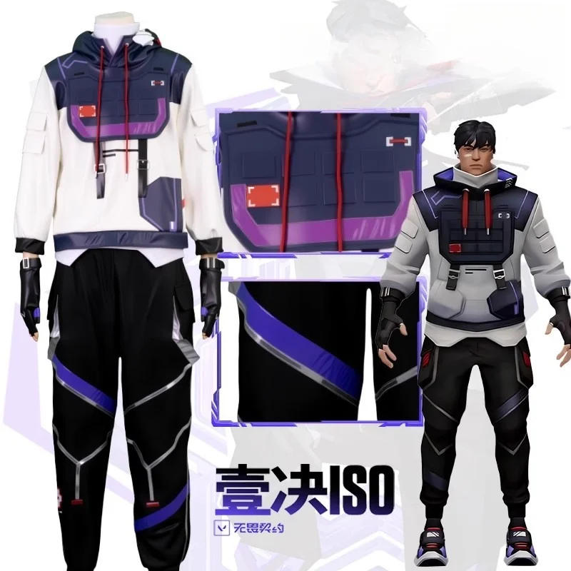 

VALORANT ISO Cosplay Costume Game Anime Clothes Hoodie Pants Halloween Costumes for Men Sage Jett Cos Suits Accessories Props