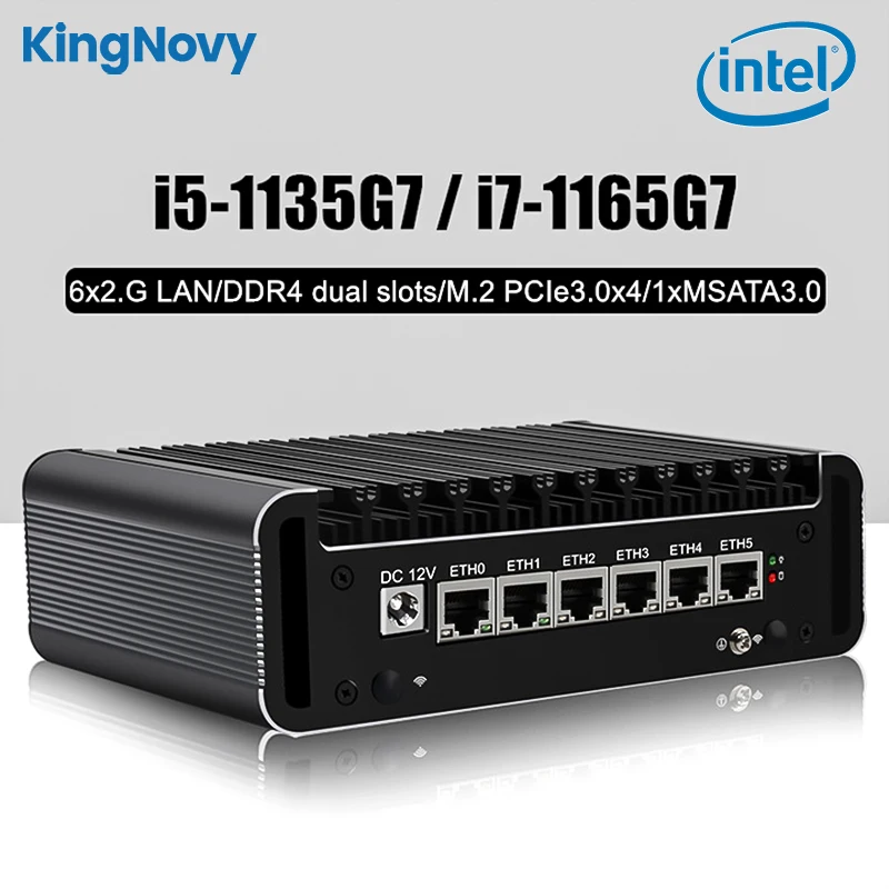 Nuc bez wentylatora Router 11th i7 1165G7 i5 1135G7 pfsense Mini PC z 2 * rura miedziana 6 * intel i225 2 * DDR4 NVMe 2.5G komputer ESXi