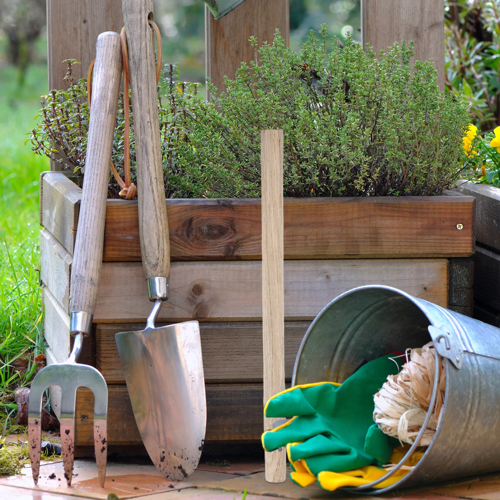 

2Pcs Wooden Garden Hoe Handle Replacement Hardwood Durable Handles for Cultivator Weeding Spade Practical Tool