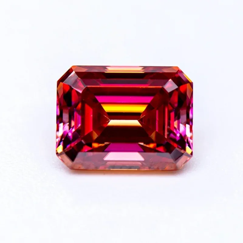 

Moissanite Gemstone Watermelon Red Color Emerald Cut Lab Grown Diamond Advanced Jewelry Making Materials with GRA Certificate