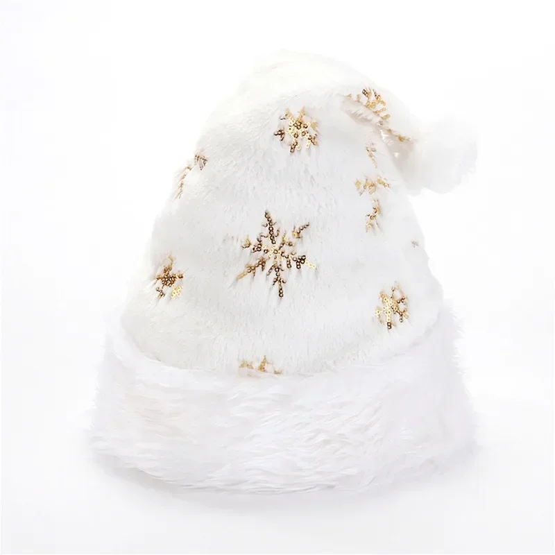 Bianco morbido peluche cappello di natale festa fiocco di neve cappelli di babbo natale bianco decorazione di natale cappello decorazione di