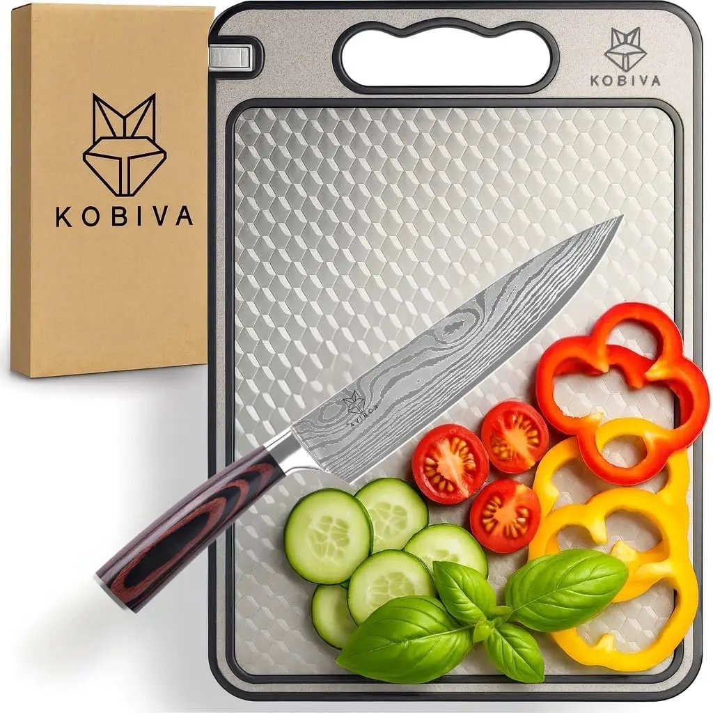 

Stainless Steel Cutting Board | Durable 304 Steel Kitchen Cutting Board | Dishwasher Safe, Knife-Friendly, Anti-Slip Ch