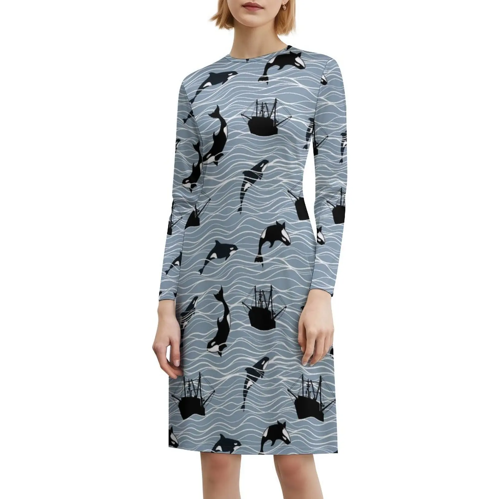 فستان على شكل حيتان وقوارب على شكل قلب فستان أنيق للحفلات الصيفية للنساء نمط قارب الحوت القاتل Orca #6