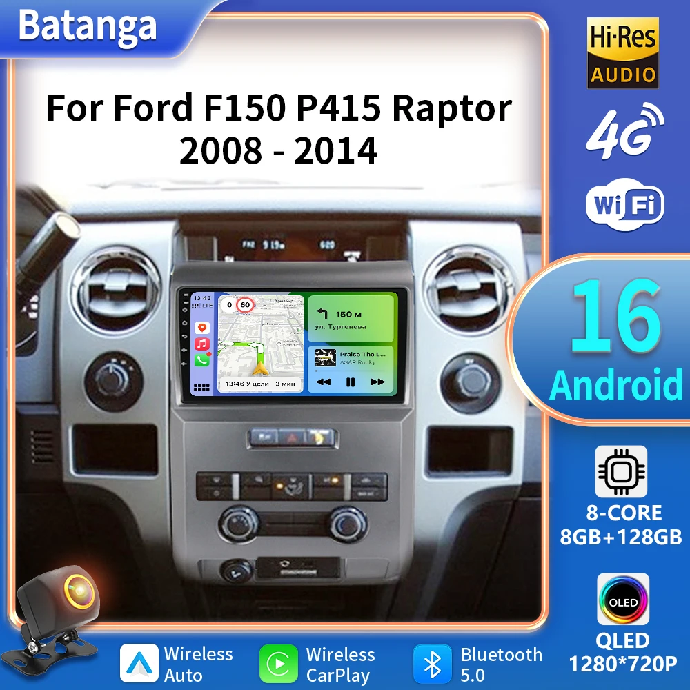 9inch QLED Touch Screen Android 16 Car Video Multimedia Player for Ford F150 P415 Raptor 2008-2014 with Bluetooth 5G WiFi DSP