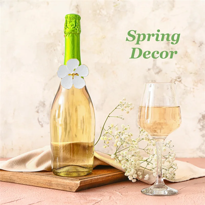 LNHF Juego de 12 servilleteros de flores, servilletero de metal floral blanco y dorado, servilleteros de granja para bodas y cumpleaños