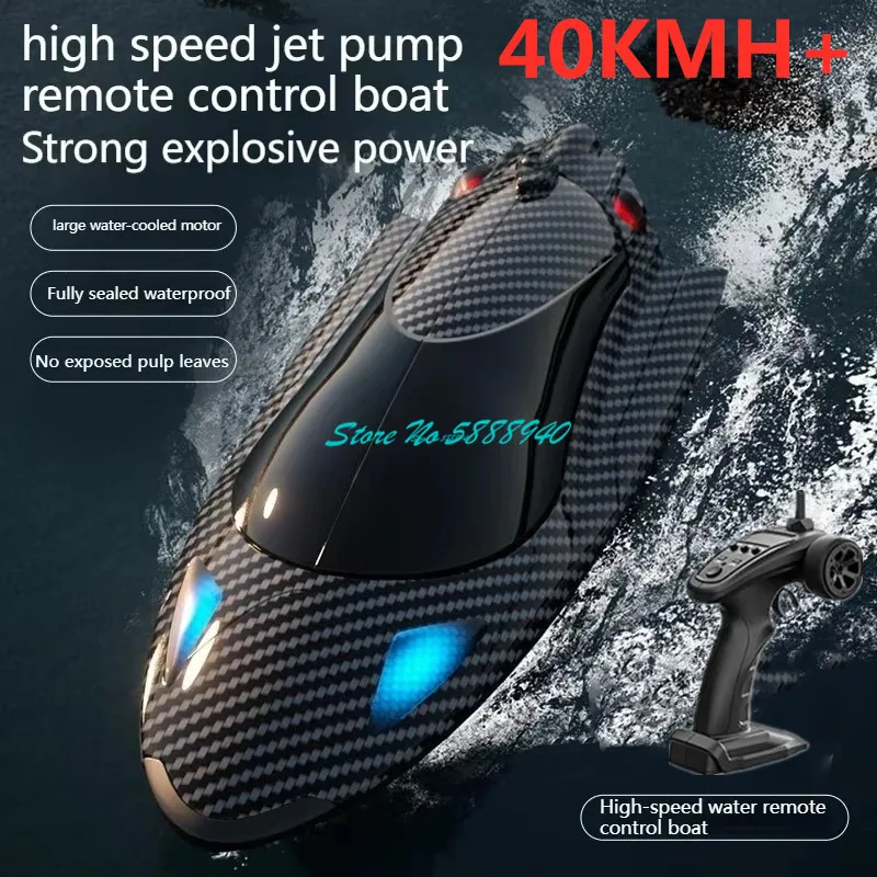 High Speed Electric Remote Control Speedboat 40KM/H Capsize Reset Lighting Waterproof Racing Water Toy Turbojet Style RC Boat