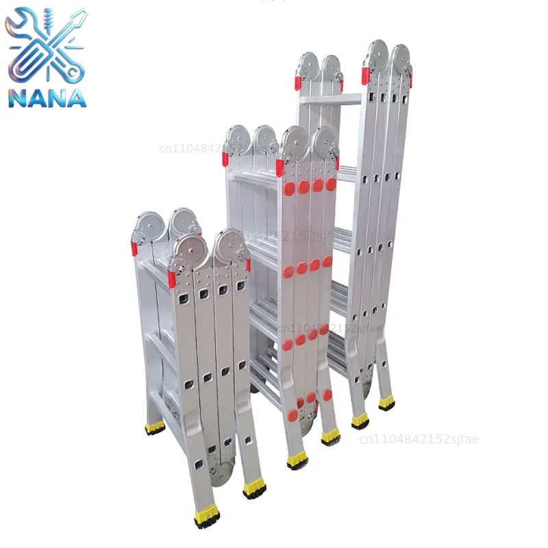 Jinluba factory aluminum alloy folding ladder four-fold herringbone ladder telescopic ladder straight joint