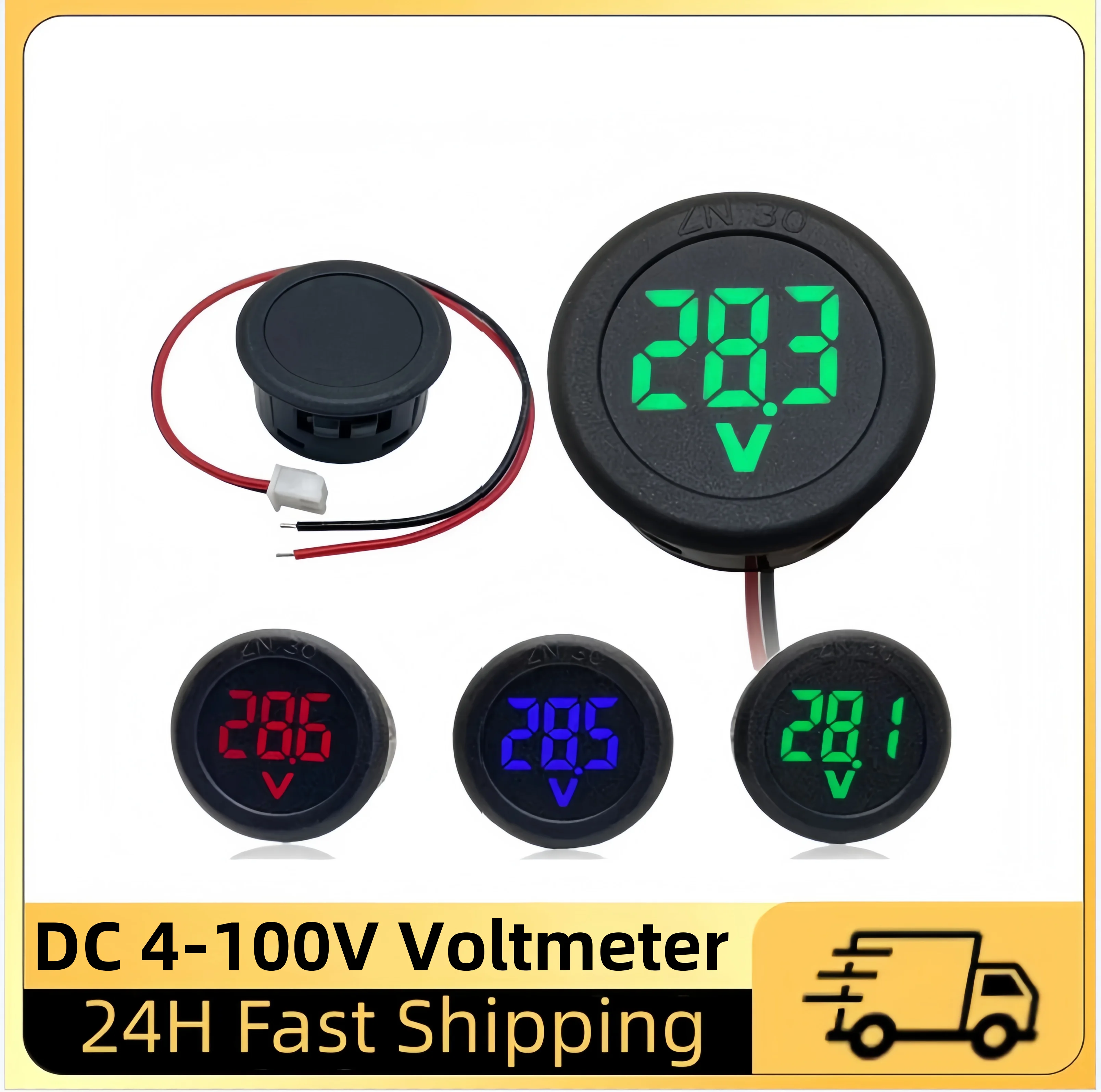 

DC 4-100V LED Digital Display Circular Two-wire Voltmeter DC Digital Voltmeter Head Display Reverse Connection Protection