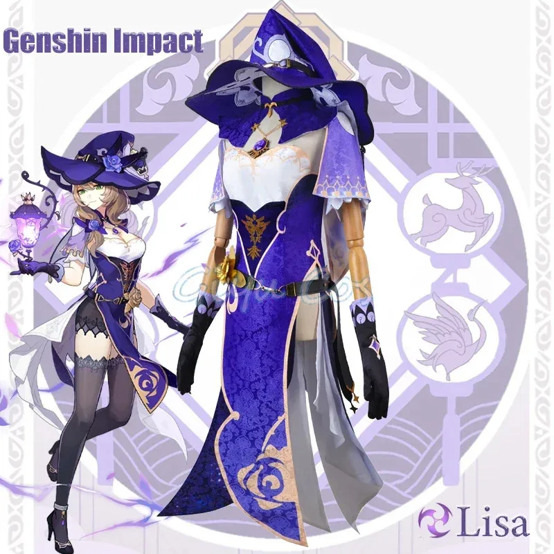 OP01 Genshin Impact Lisa คอสเพลย์เครื่องแต่งกายผู้ใหญ่ Carnival ชุดอะนิเมะฮาโลวีนเครื่องแต่งกายผู้หญิง Game6Gd @!
