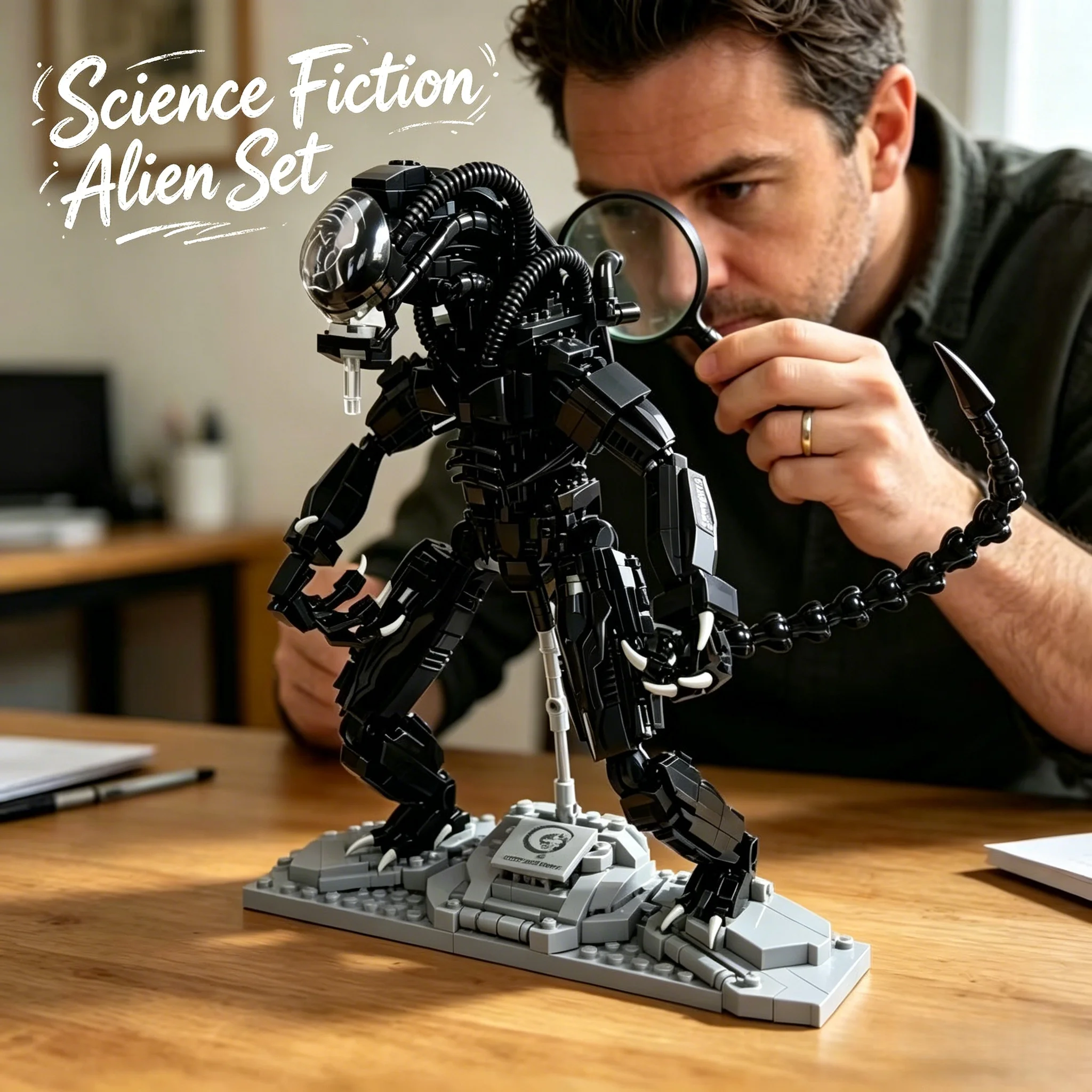 

1011pcs popular science fiction movie alien building block model toys, puzzle set ornaments, ideal birthday toy gifts for boys