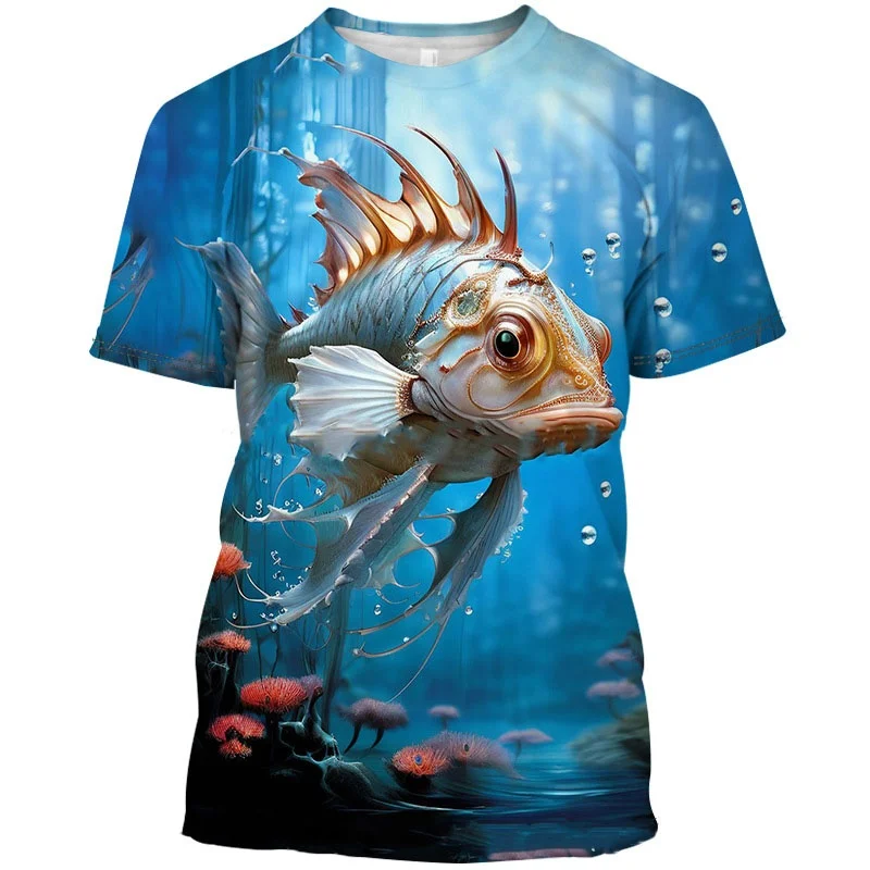 Koi Goldfish Pattern T-Shirt For Men Fun Fish 3D Printed Short Sleeve Tees Fashion Unisex Street Round Neck T Shirts Kids Tops