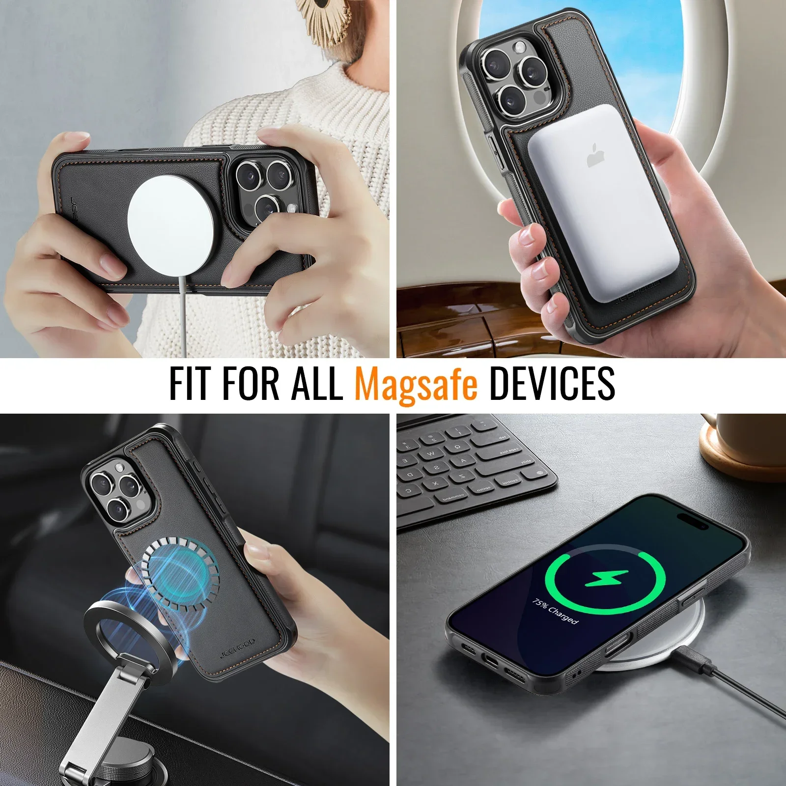 حافظة مغناطيسية 2 في 1 قابلة للفصل لهاتف iPhone 16/15/14 Pro Max 16 Plus مع حامل بطاقة، فتحات ائتمان بمسند مغناطيسي قابلة للطي