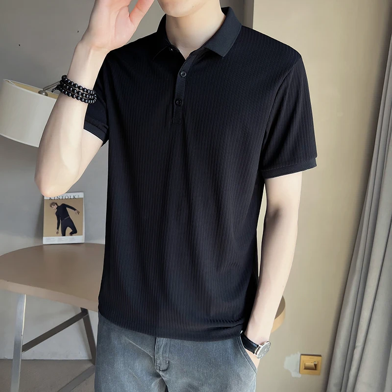 Summer New Design Men's Silk Fabrics Short-Sleeved T-Shirt Polo Shirt