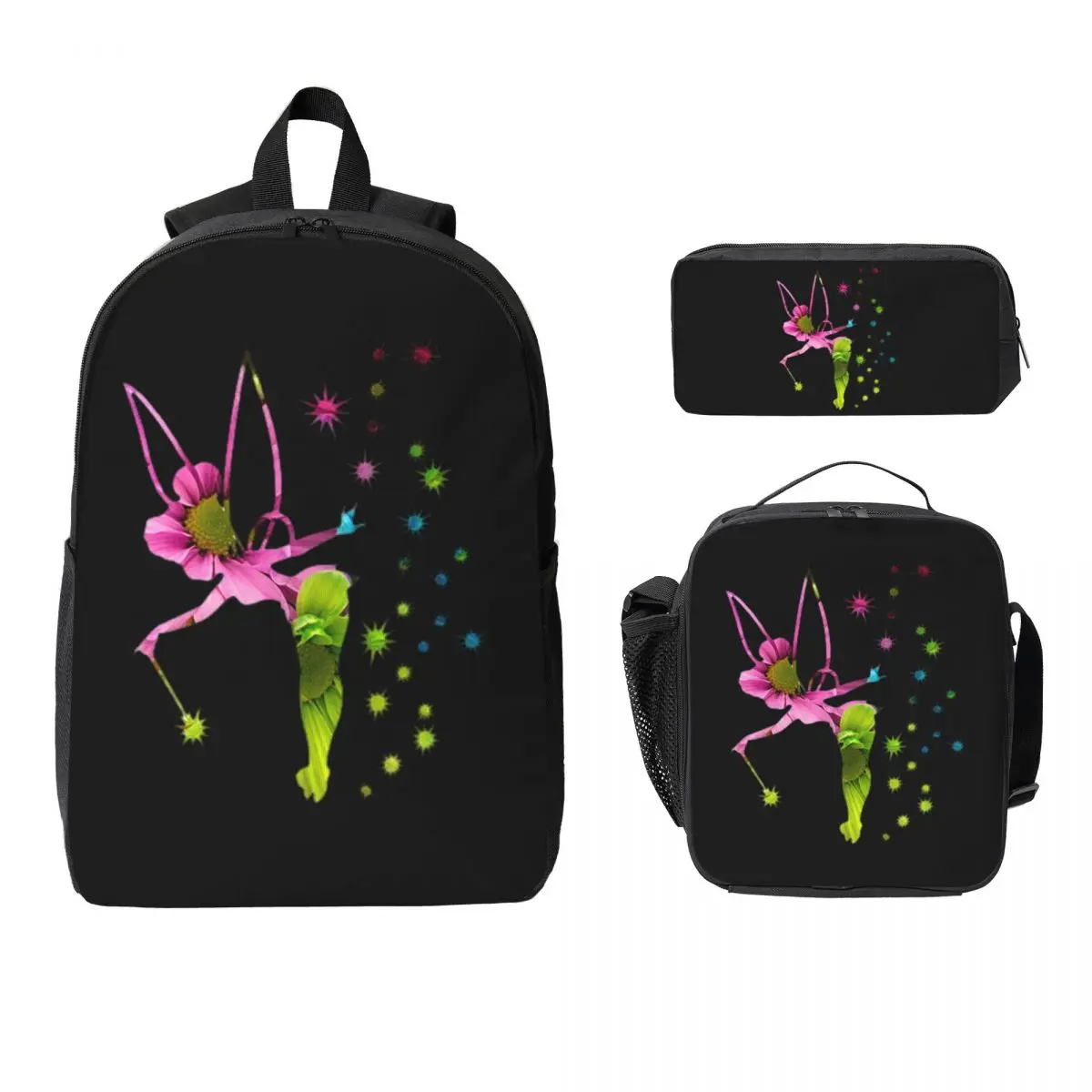 

Floral Tinkerbell Backpack Student BookBag School Bag Laptop Shoulder Bags 3ps Insulated Lunch Bag Pencil Case