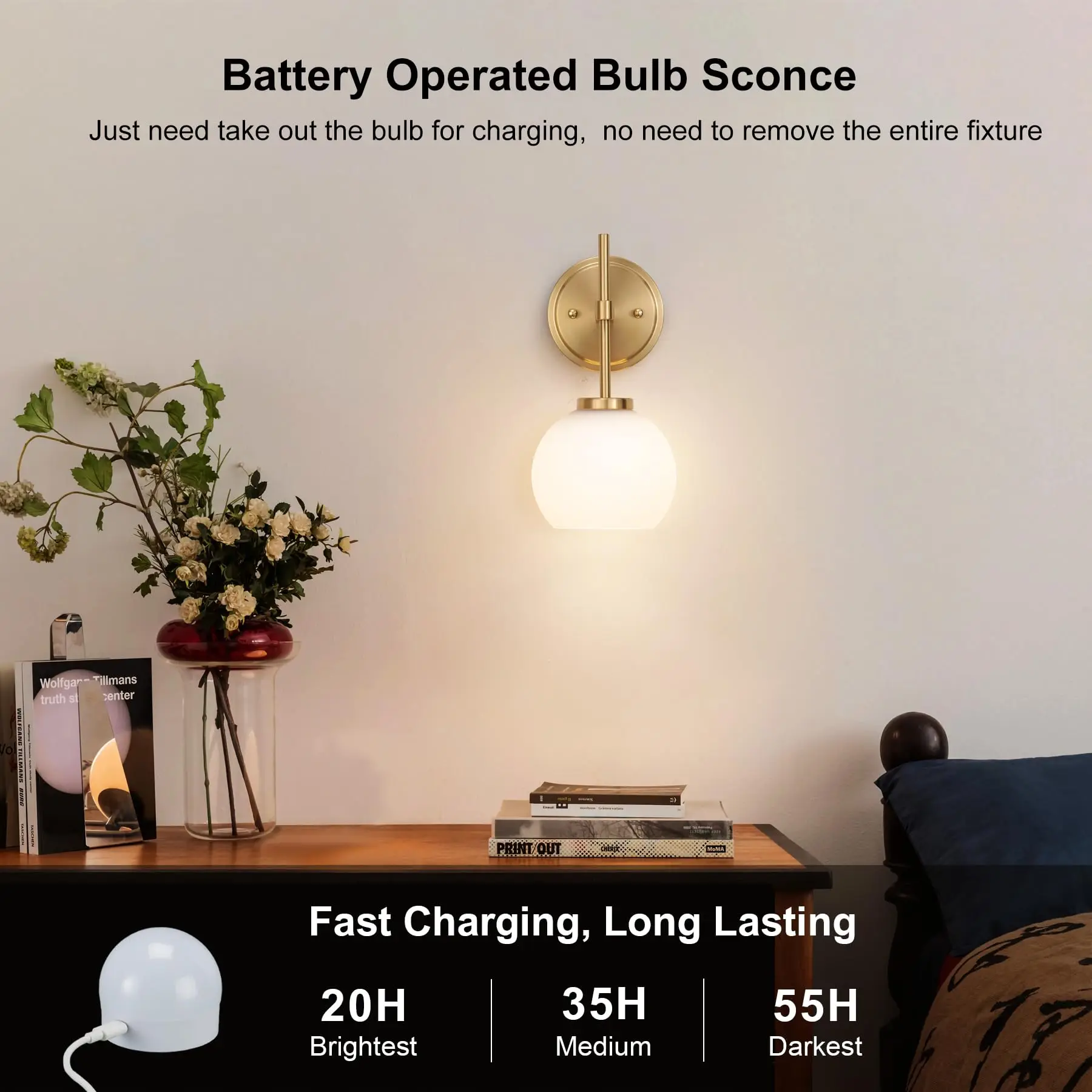 Gold Wireless Rechargeable Wall Sconces with Remote Control, RGB Battery Operated Wall Sconce Set of 2, LED Dimmable Wall Lights