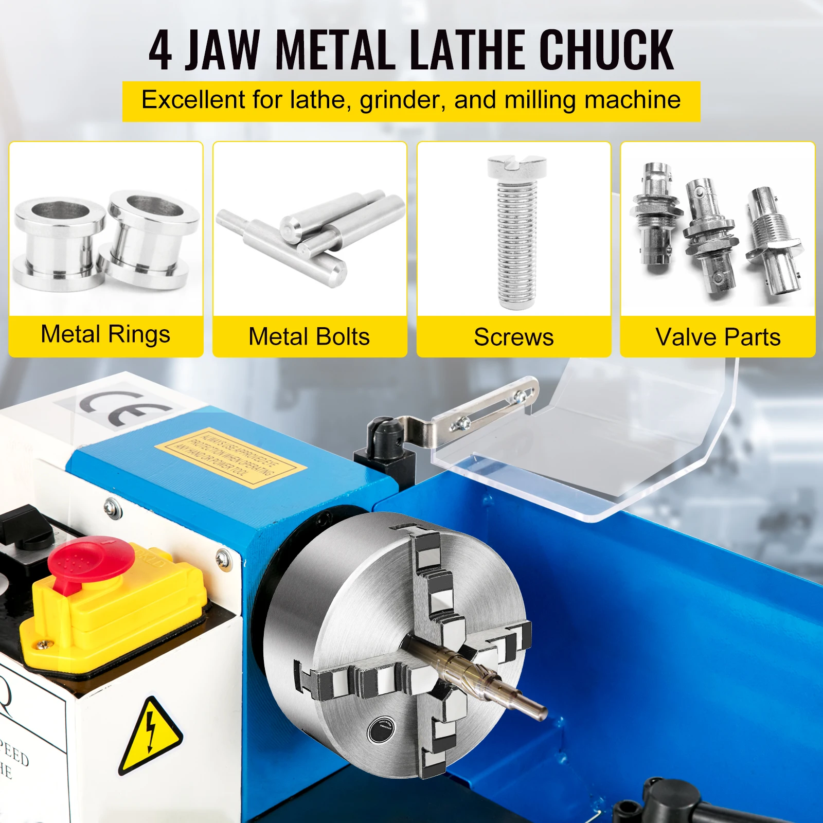 VEVOR Lathe Chuck 125mm 160mm K12-125 K12-160 4 Jaw Self-Centering Manual W/ Mounting Bolts for Grinding Milling Lathe Machines