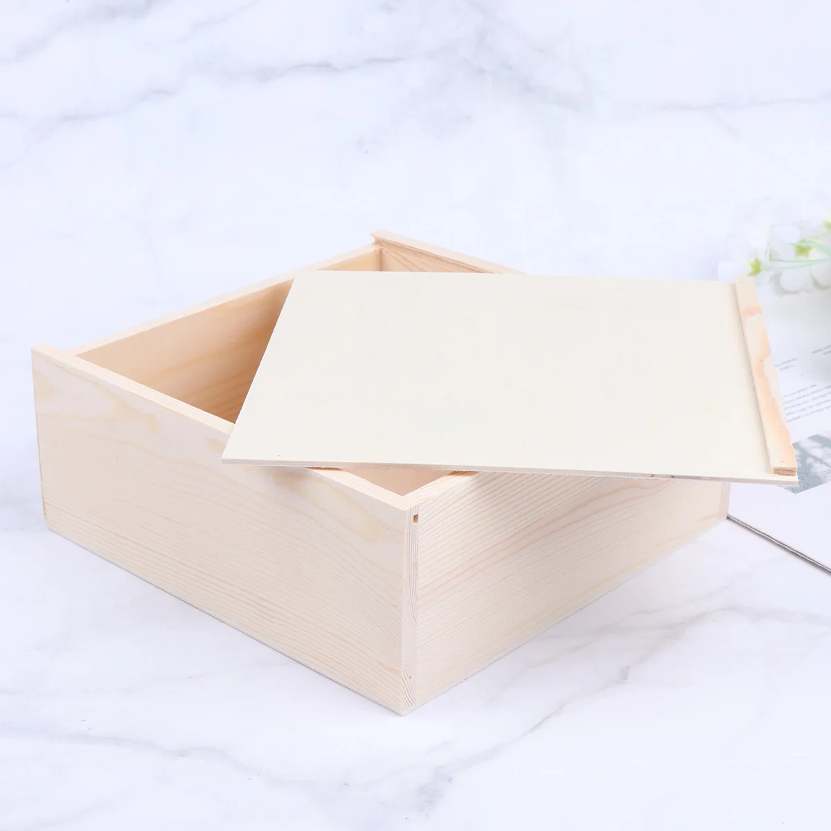1pc 14.7X14.6X7.6Cm Push Top Wooden Box Square Storage Case For Jewelry Ring Bracelet Gift Packaging Wedding Birthday Holiday