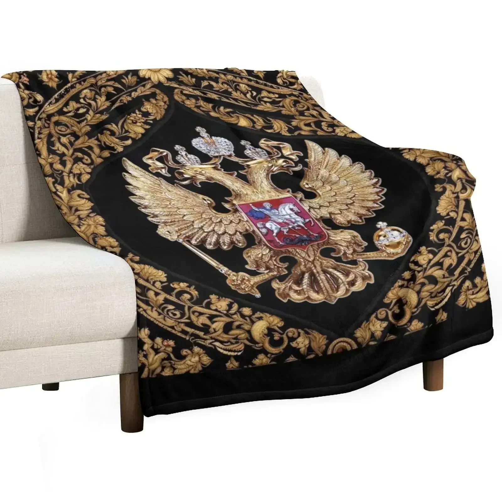 Russian Coat of Arms tapestry art. Russian gifts. Throw Blanket Sofa Quilt for sofa Comforter christmas gifts Loose Blankets