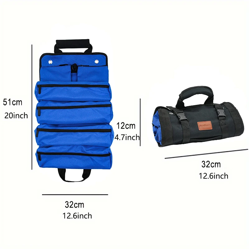 Scroll Tool Storage Bag Convenient Roll Bag, Tool Sorting Tool Detachable Multi Functional Tool Kit Storage Bag Blue