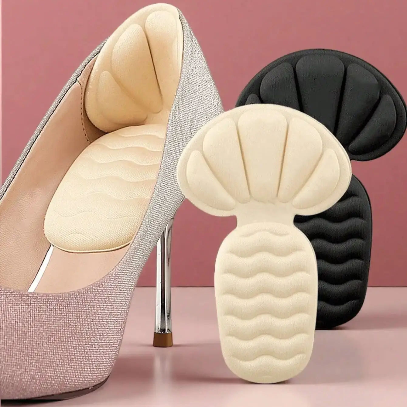 2-in-1 Fersenpolster für High Heels, Rutschfeste Anti-Blasen Fersenkissen, Atmungsaktive Schwamm-Schuhgrößen-Adapter