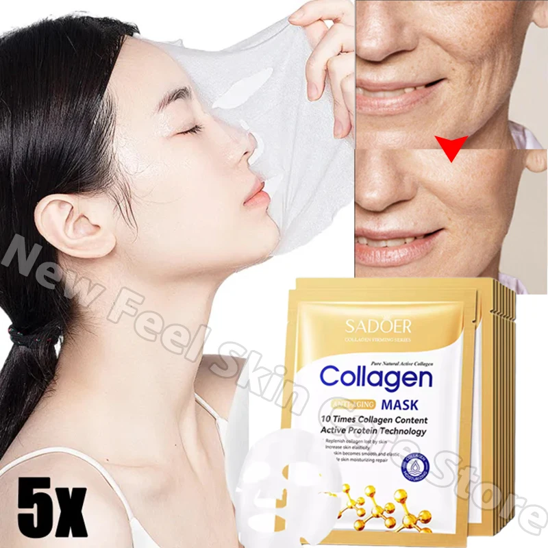 

1pcs/3pcs/5pcs/10pcs Anti-wrinkle Collagen Face Mask Shrink Pores Deep Hydrating Facial Sheet Mask Brighten Korean Skin Care