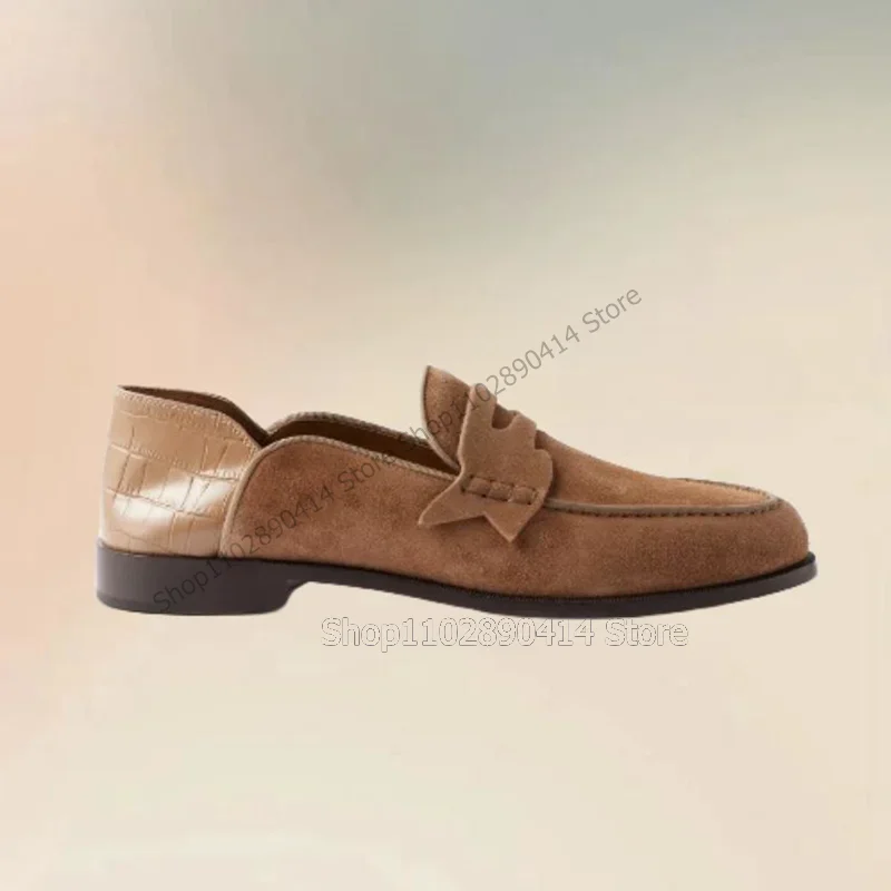 

Brown Alligator Print Patchwork Sewing Design Loafers Fashion Slip On Men Shoes Luxury Handmade Party Banquet Men Casual Shoes