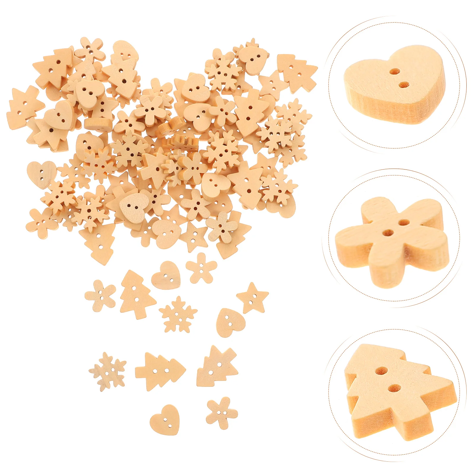 100pcs Natural Wooden Christmas Series Buttons Scrapbooking Embellishments DIY Craft Decor wooden buttons