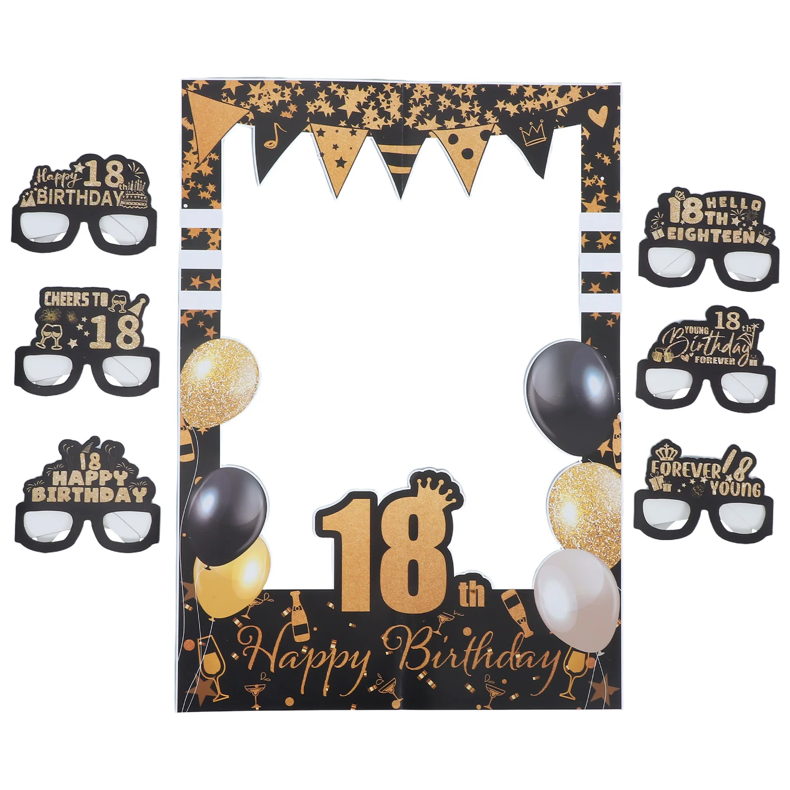 

1Set Birthday Photo Booth Props Gold Black Paper Glasses Elegant 18th Birthday Party Photo Accessories Party Paper Glasses