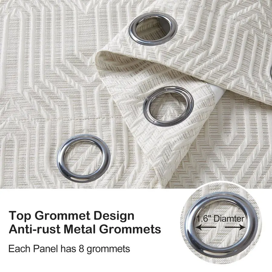 Cortinas Geométricas 100% Blackout Prateadas e Prateadas com Efeito Prata, 52 Polegadas de Largura, 96 Polegadas de Comprimento, 2 Painéis, Isolamento Térmico, Redução de Ruído, Anti-R