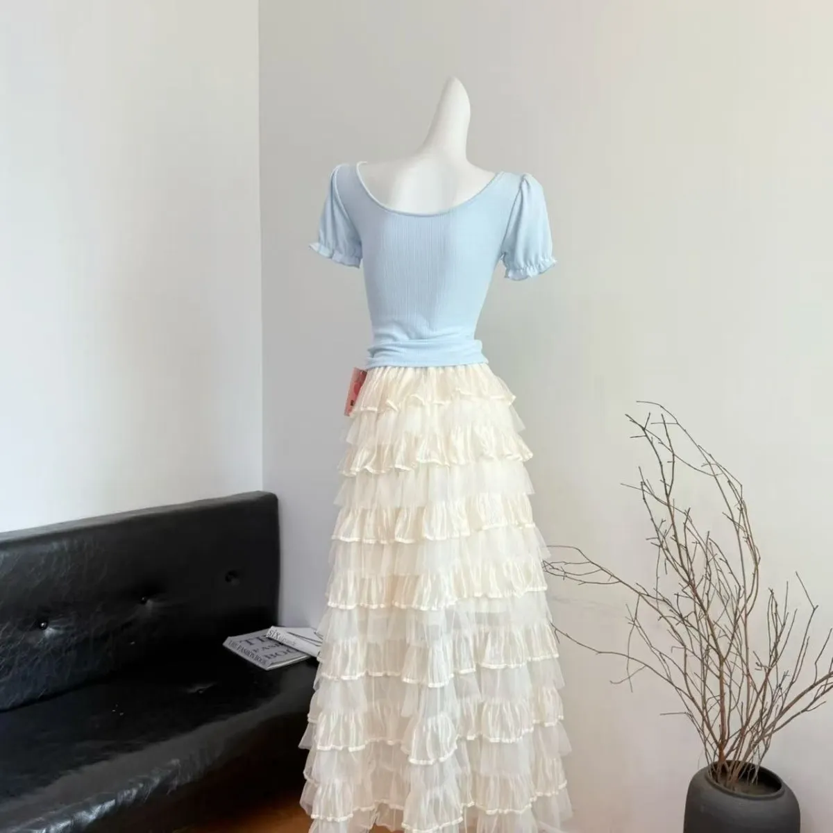 

Spring 2025 Dry Ballet Lace Slimming High Waist f Skirt Women's Sweet Puffy Cake Skirt Romantic Polyester Fiber Skirt