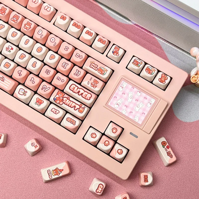 

MiFuny Cute Bear Sweet Theme Keycaps PBT Keycap 120 Key MOA Profile Keyboard Caps for Custom Mechanical Keyboard Game Accessory