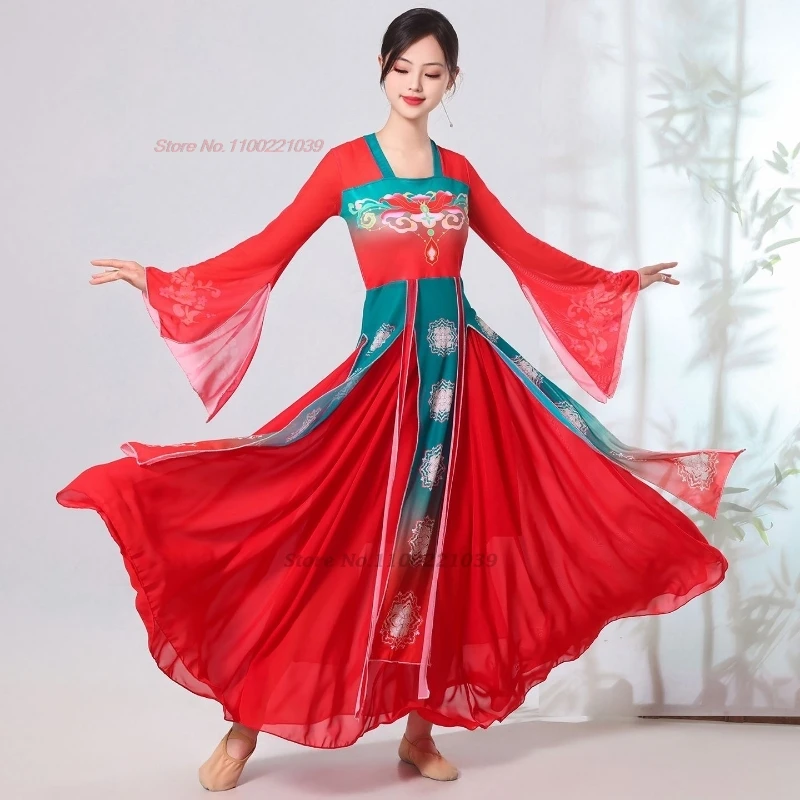 

2026 chinese vintage dress national flower print ruqun tops+skirt set festival stage dress traditional performance dance dress