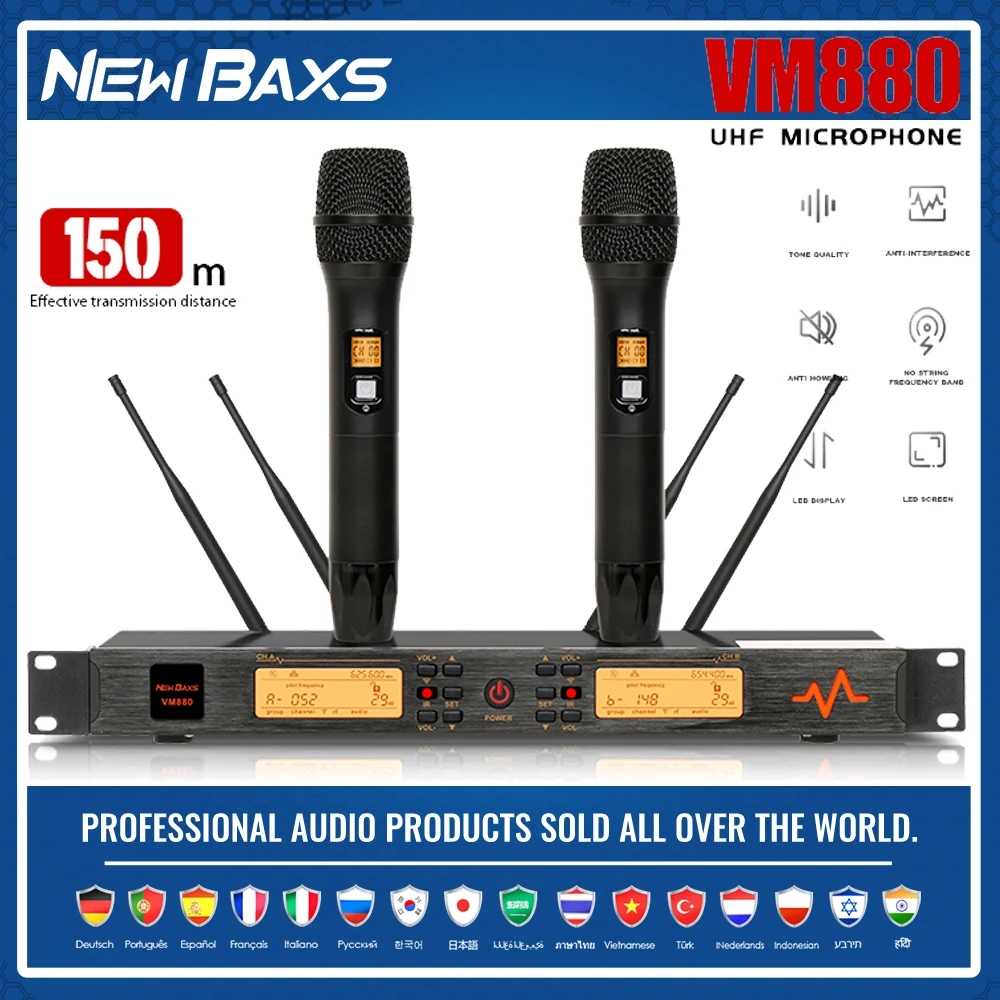 

NEW BAXS VM880 New High Quality Professional Dual Wireless Microphone System stage performances Dynamic 2 Channel 2 Handheld